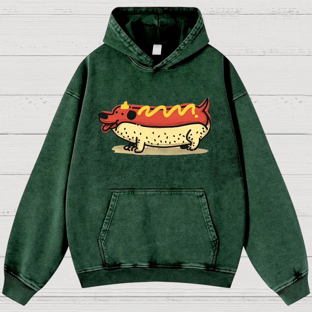Funny Hot Dog Dachshund Cartoon Retro Washed Hoodies