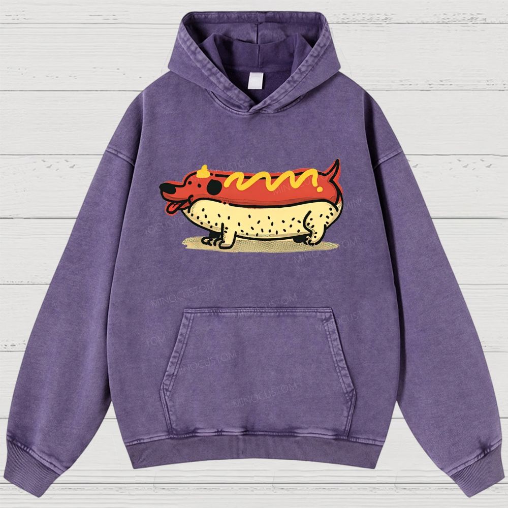 Funny Hot Dog Dachshund Cartoon Retro Washed Hoodies