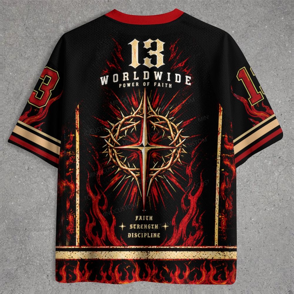 Power of Faith Muscular Religious Flame Theme Jersey Shirts