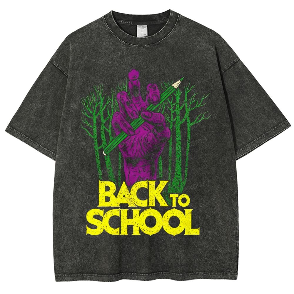 Zombie Hand Back To School Funny Gothic Grunge Graphic Washed T-Shirt