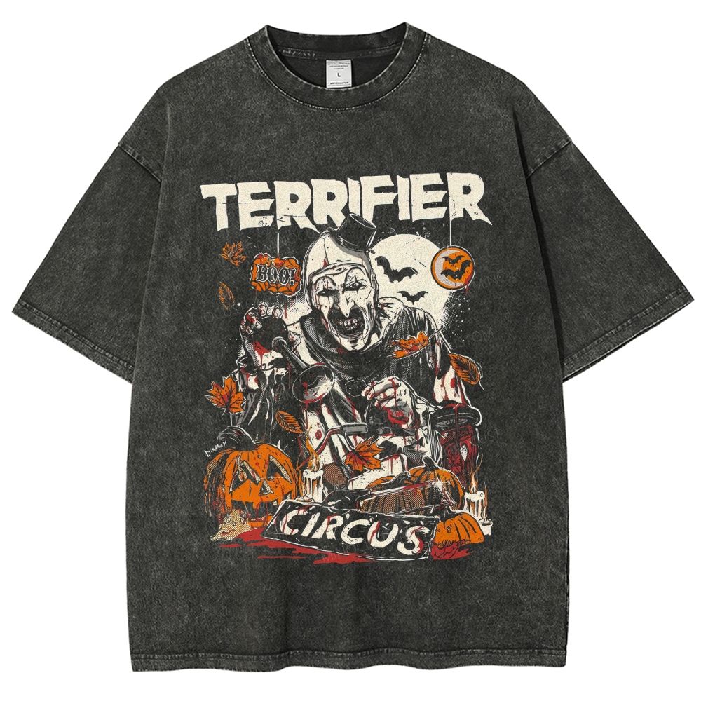 Vintage Washed Horror Circus Clown Graphic Washed T-Shirt