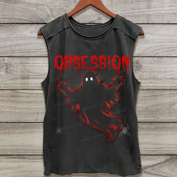 Scary Ghost Spider Drip Text Halloween Washed Tank Top