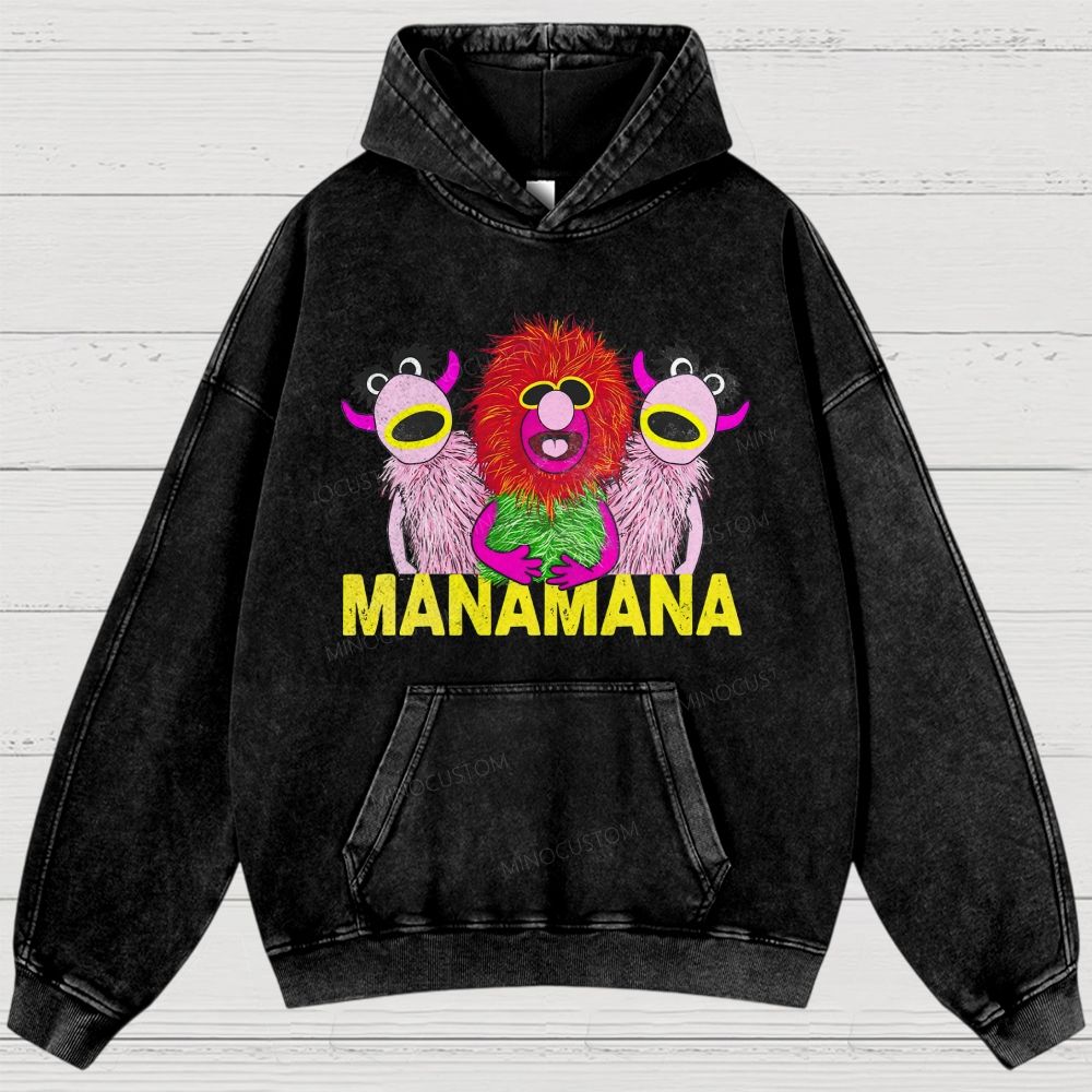 Retro Weird Creature Art Print Washed Hoodies 