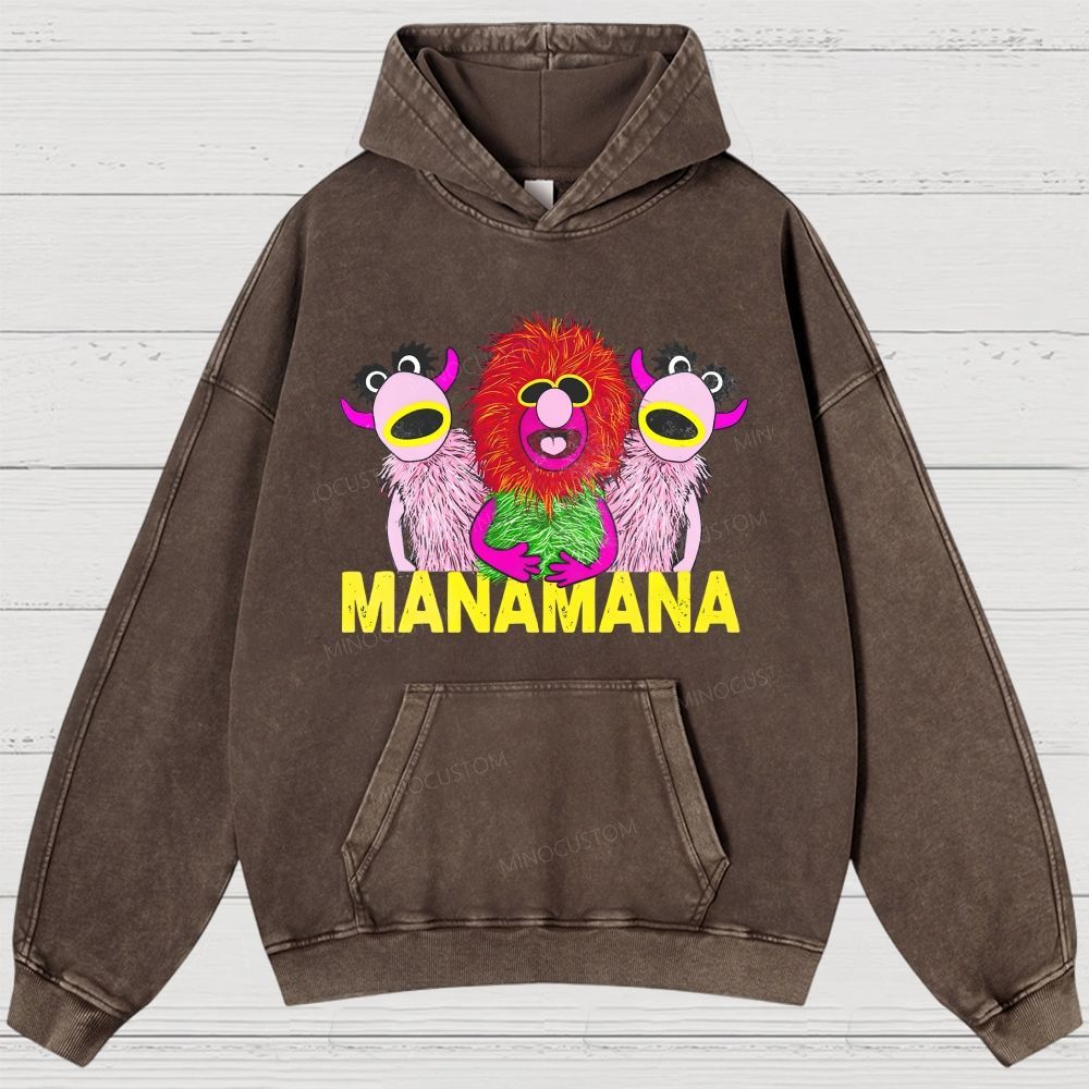 Retro Weird Creature Art Print Washed Hoodies 