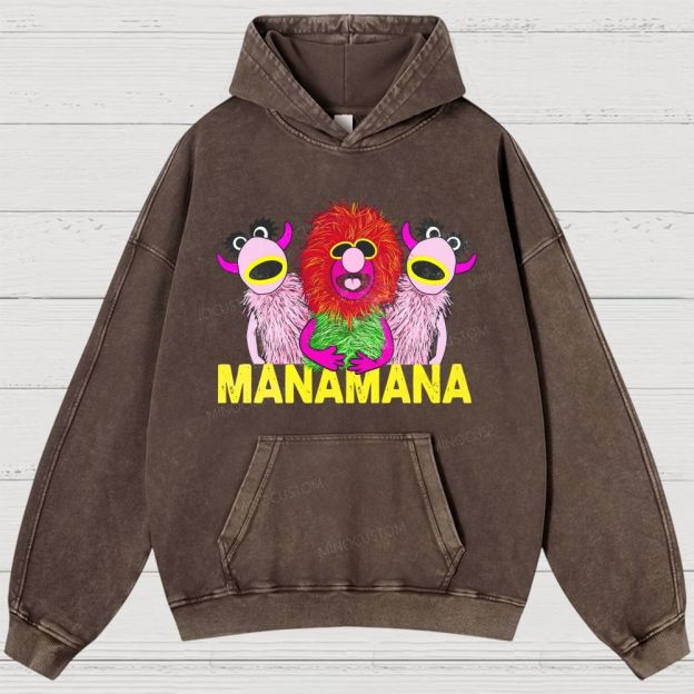 Retro Weird Creature Art Print Washed Hoodies 