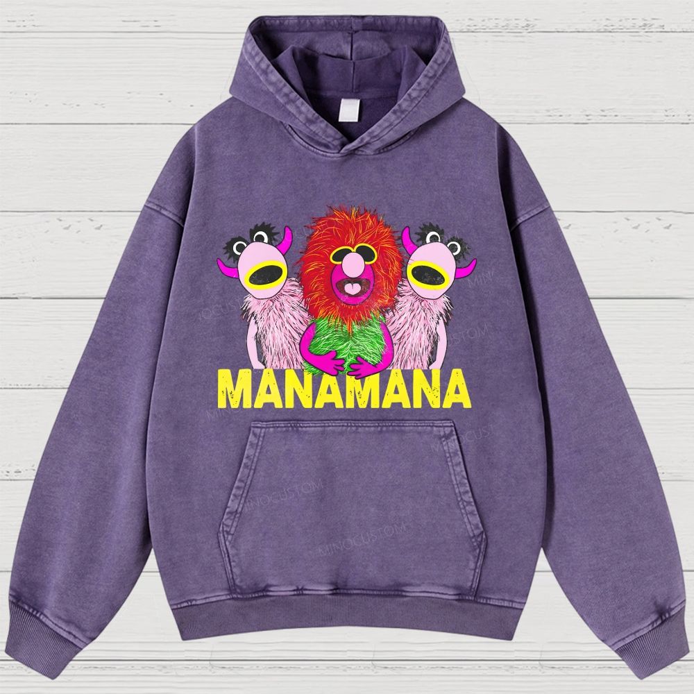 Retro Weird Creature Art Print Washed Hoodies 