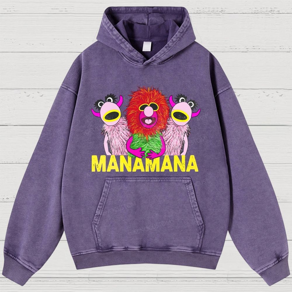 Retro Weird Creature Art Print Washed Hoodies 