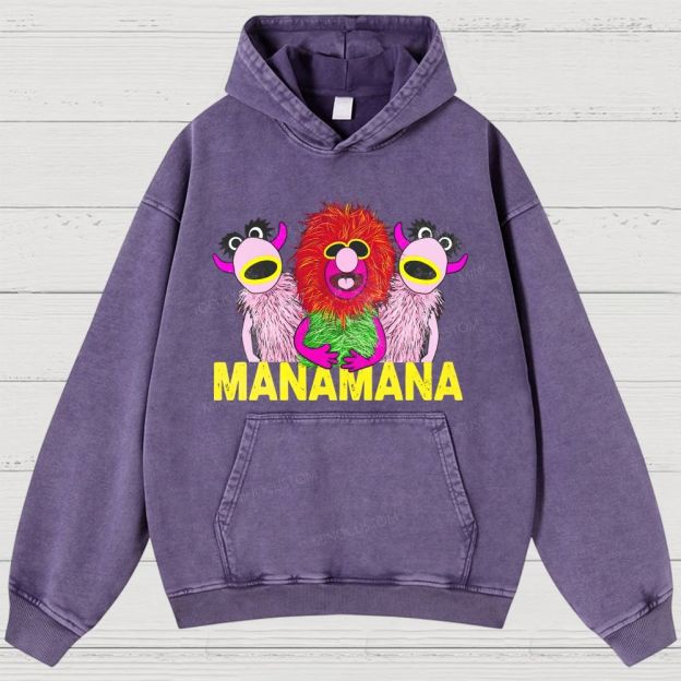 Retro Weird Creature Art Print Washed Hoodies 