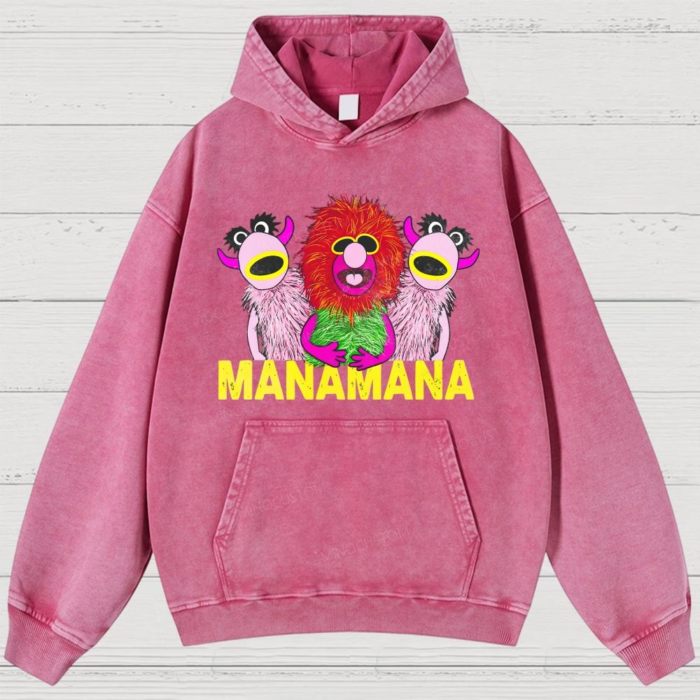 Retro Weird Creature Art Print Washed Hoodies 