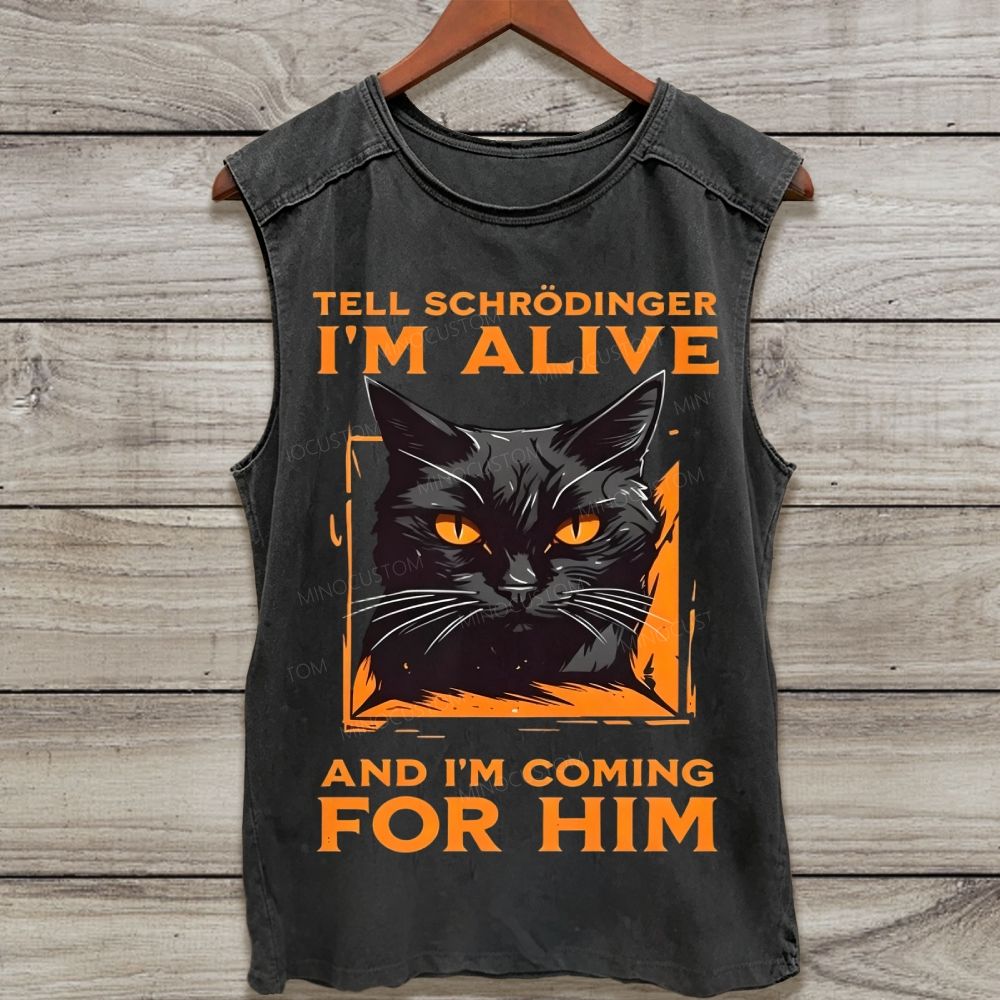 Funny Science Cat Graphic Washed Tank Top