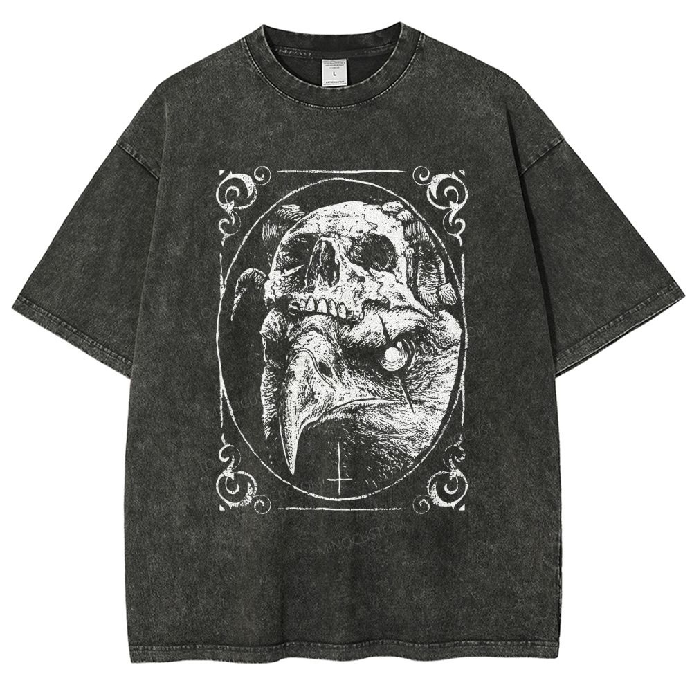 Vintage Eagle Skull Overlay Graphic Washed T-Shirt