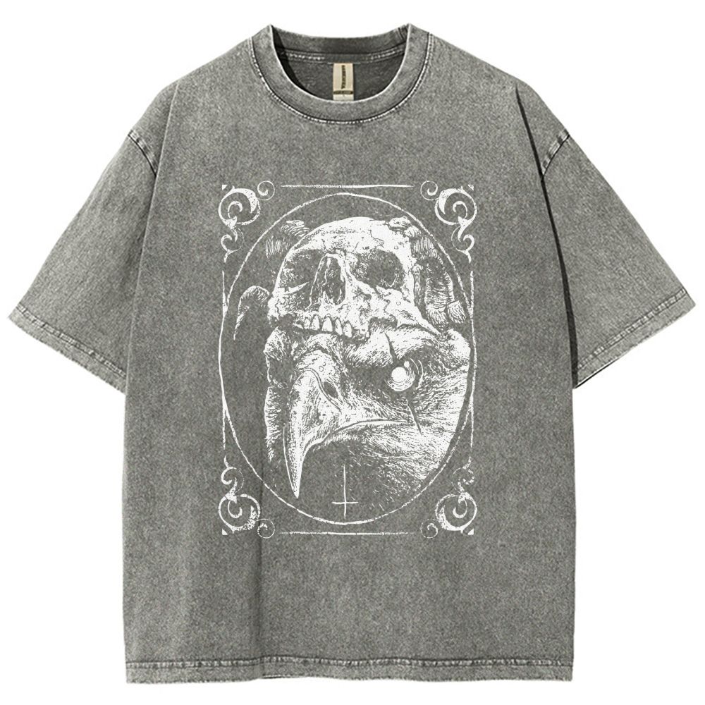 Vintage Eagle Skull Overlay Graphic Washed T-Shirt