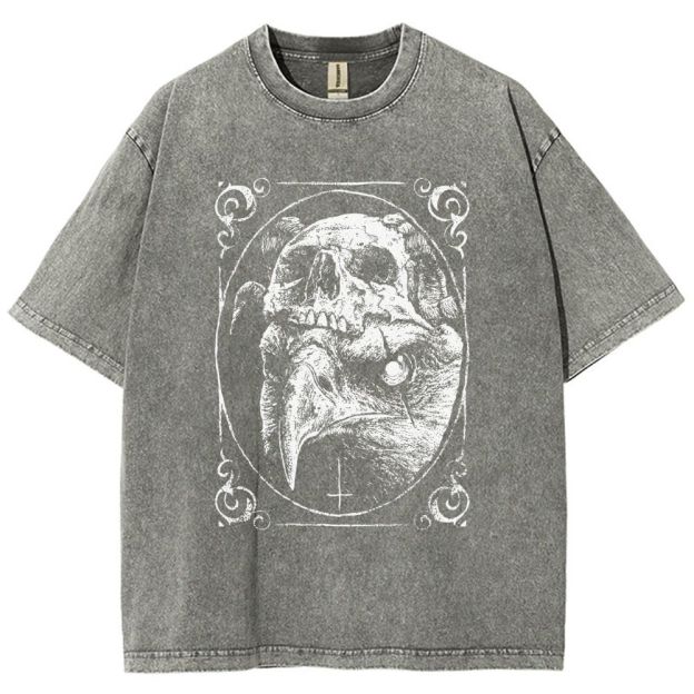 Vintage Eagle Skull Overlay Graphic Washed T-Shirt