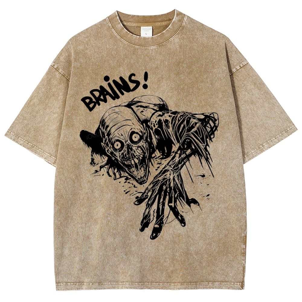 Retro Horror Skeleton Monster  Washed T-Shirt