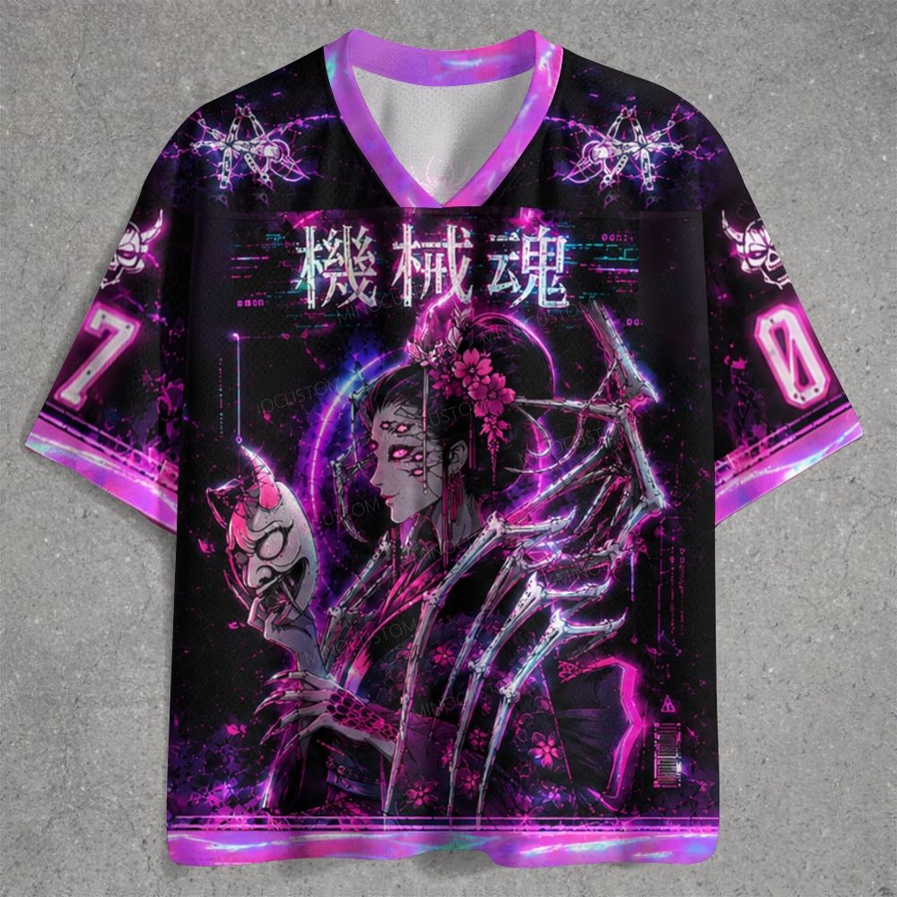 Cyberpunk Glitch Geisha Skeleton Spider Japanese Yokai Jersey Shirts
