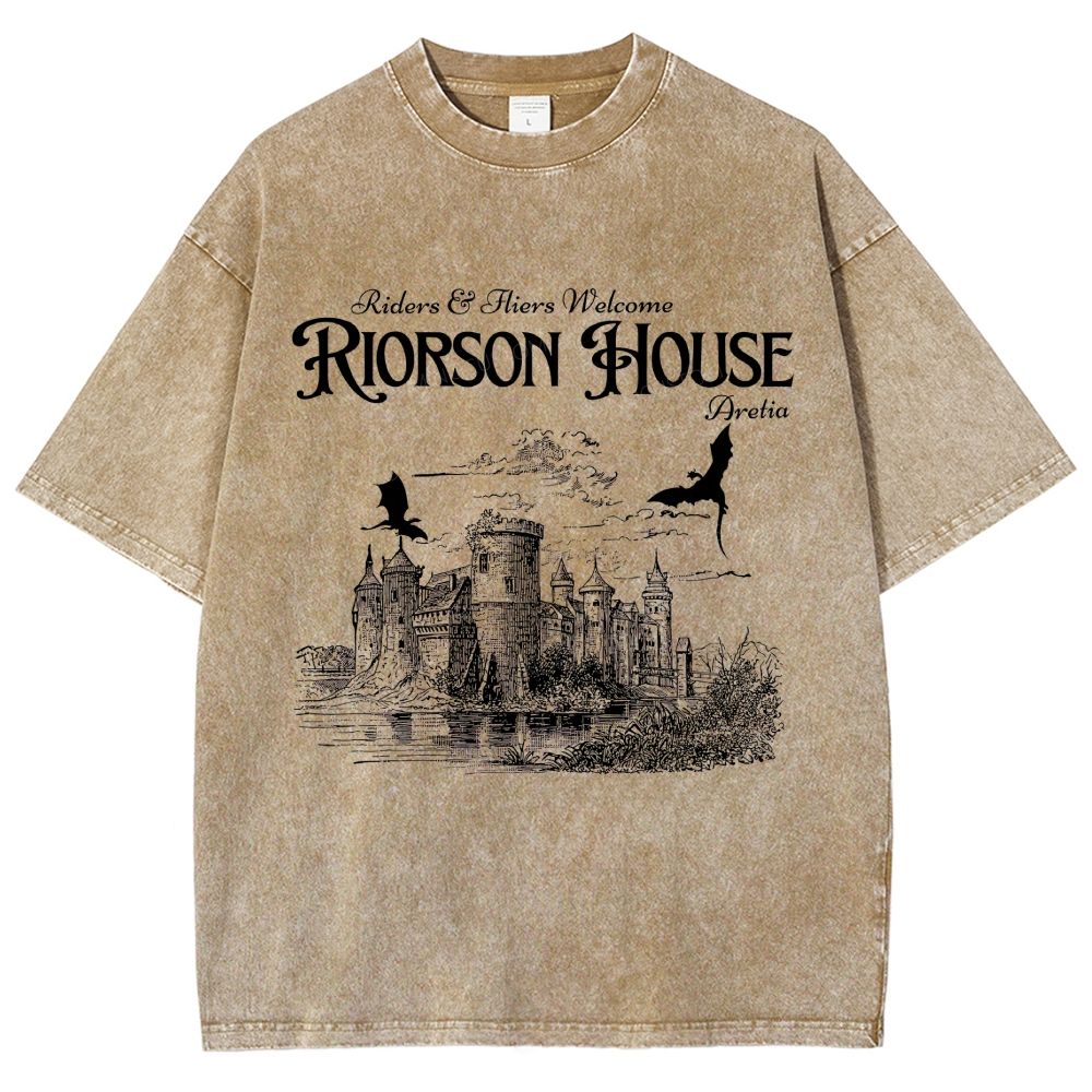 Vintage Medieval Dragon Castle Graphic Washed T-Shirt