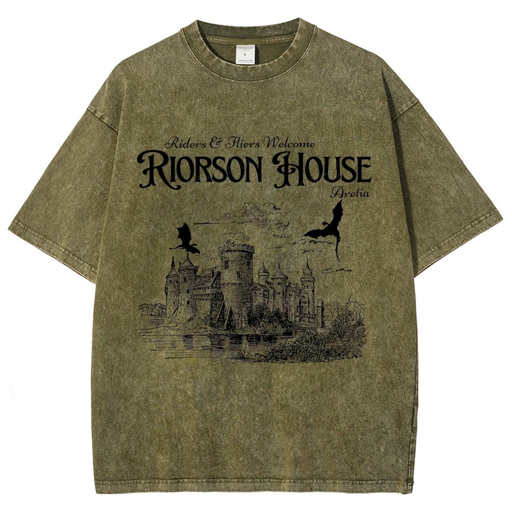Vintage Medieval Dragon Castle Graphic Washed T-Shirt