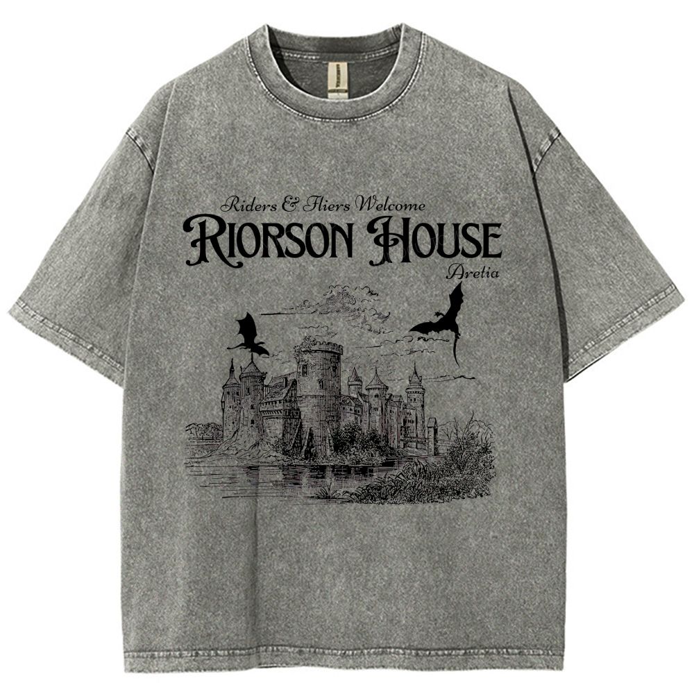 Vintage Medieval Dragon Castle Graphic Washed T-Shirt