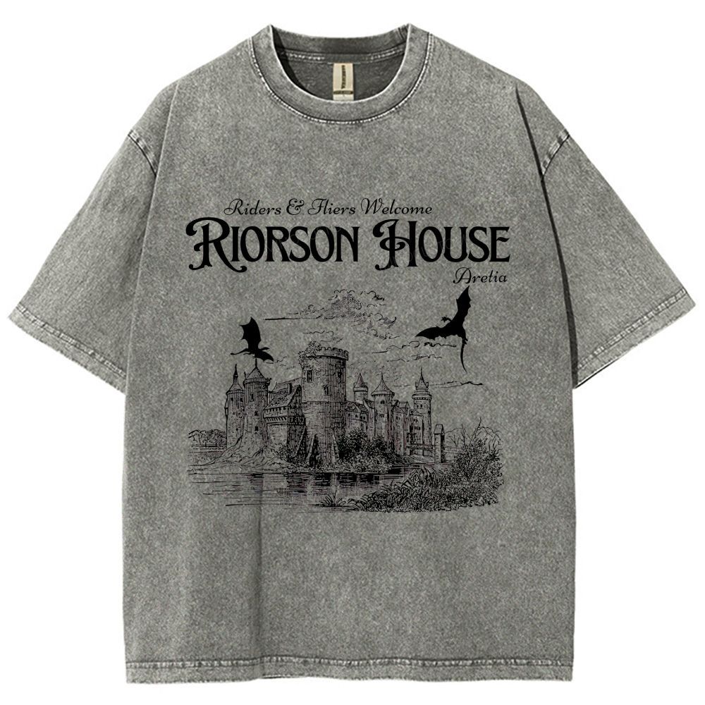 Vintage Medieval Dragon Castle Graphic Washed T-Shirt