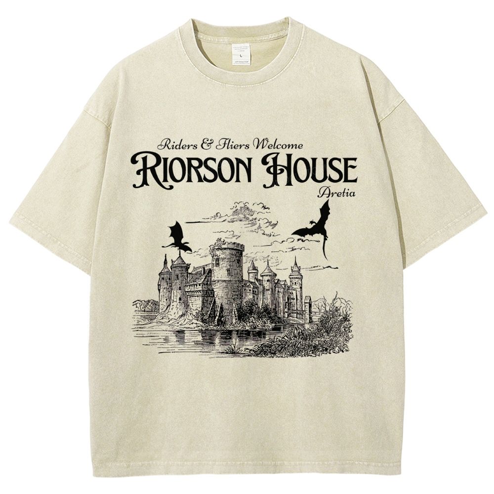 Vintage Medieval Dragon Castle Graphic Washed T-Shirt