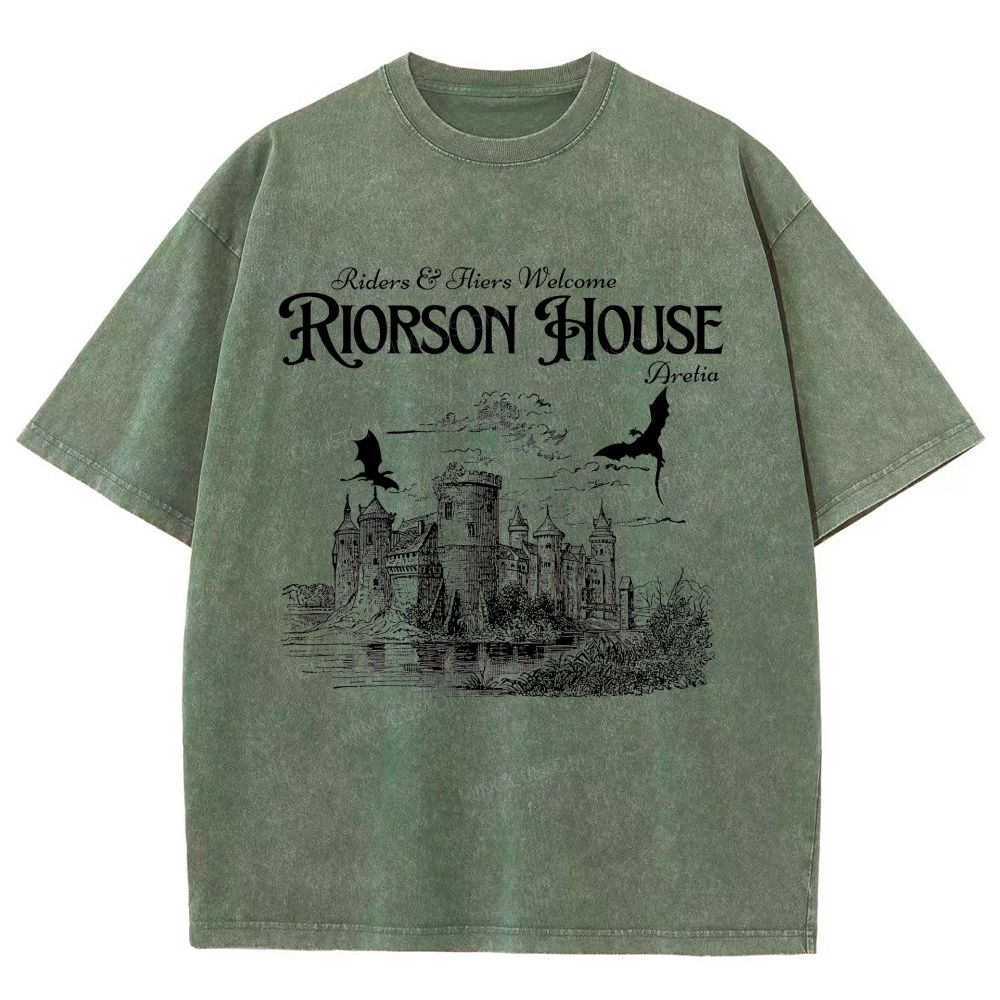 Vintage Medieval Dragon Castle Graphic Washed T-Shirt