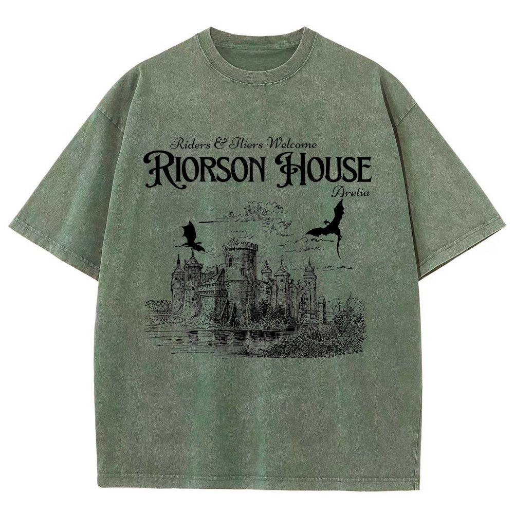 Vintage Medieval Dragon Castle Graphic Washed T-Shirt