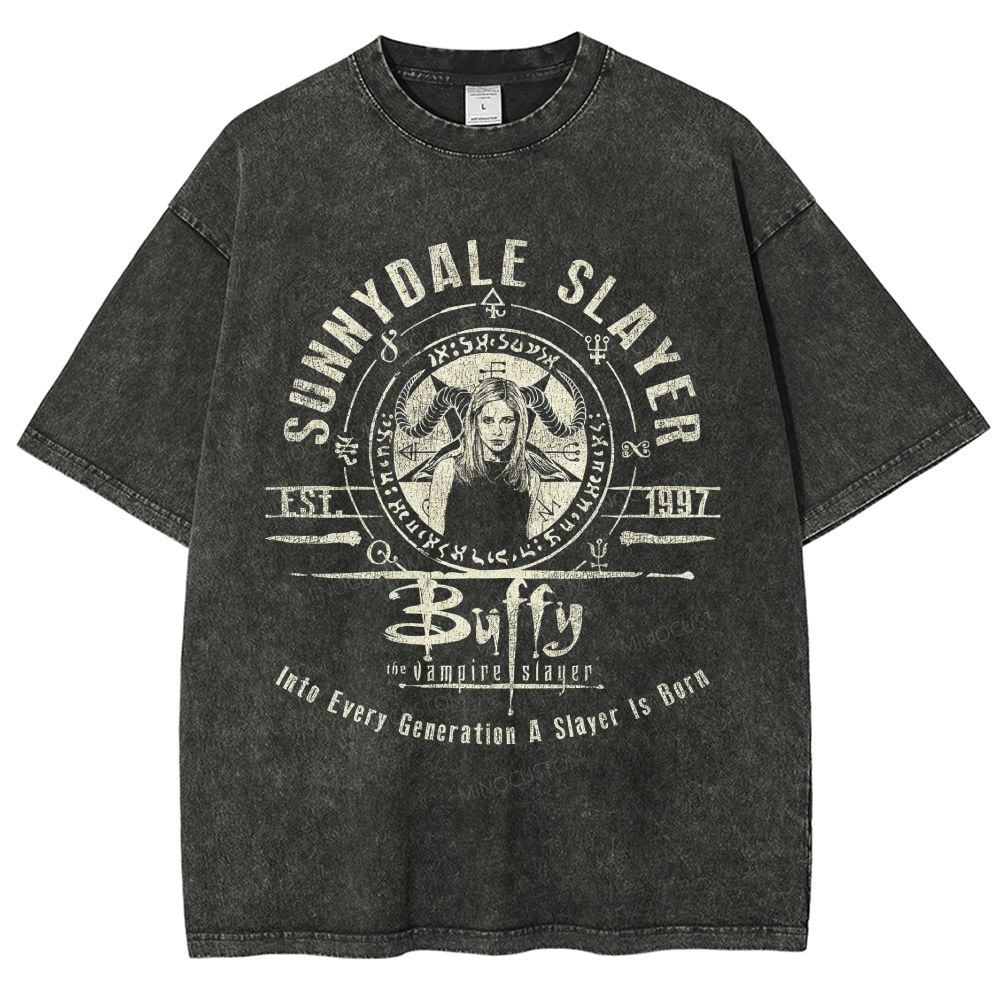 Vintage Dark Occult Demon Hunter Graphic Washed T-Shirt