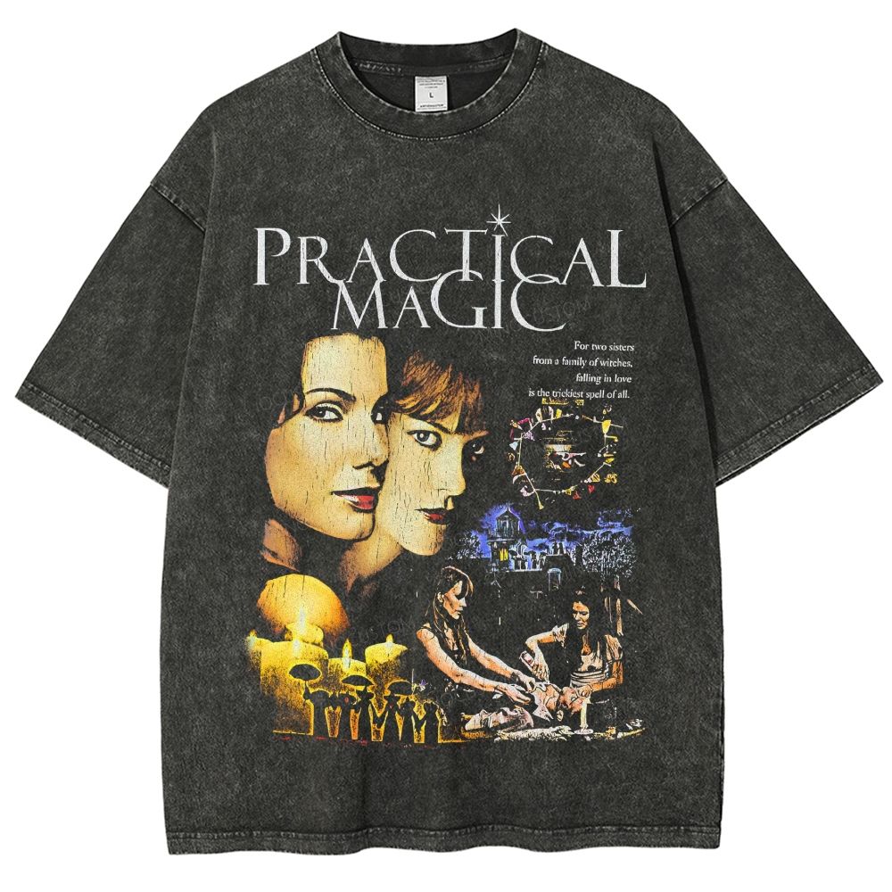 Vintage Retro Witch Sister Magic Movie Poster Washed T-Shirt