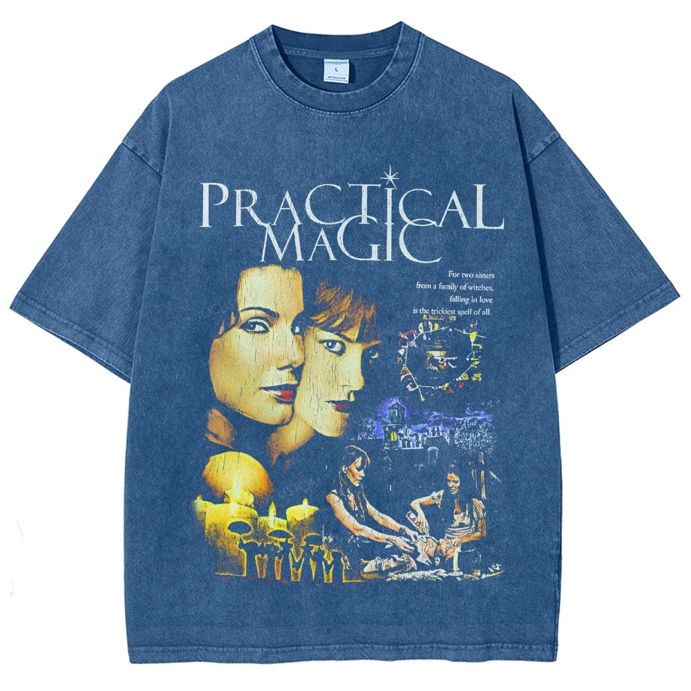 Vintage Retro Witch Sister Magic Movie Poster Washed T-Shirt
