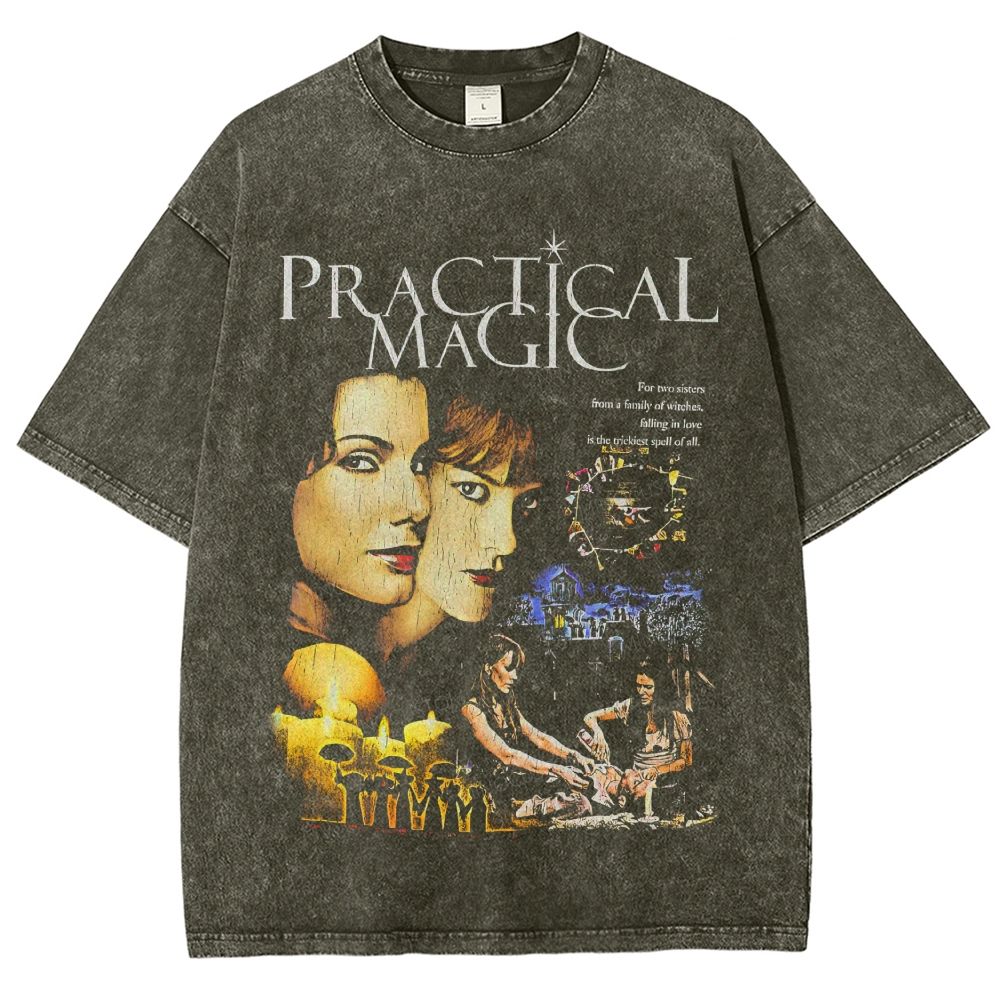 Vintage Retro Witch Sister Magic Movie Poster Washed T-Shirt