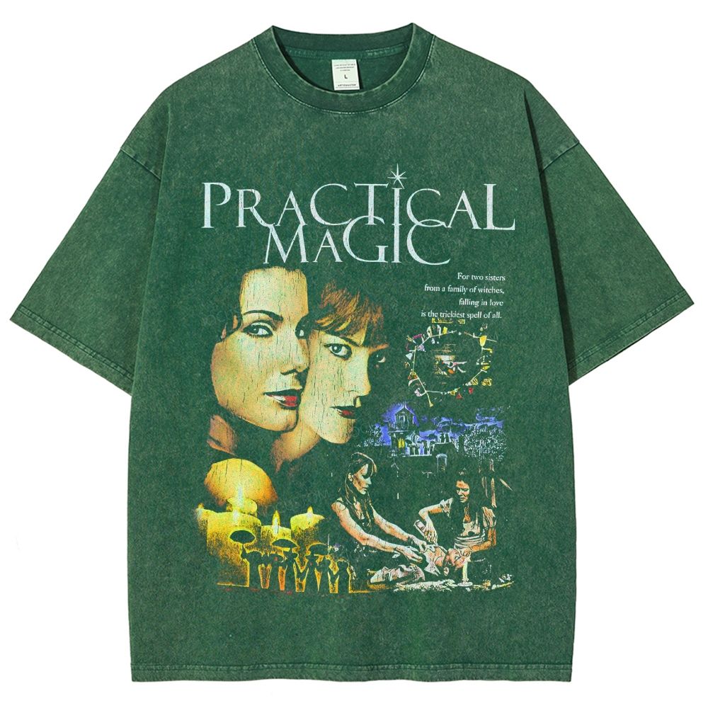 Vintage Retro Witch Sister Magic Movie Poster Washed T-Shirt