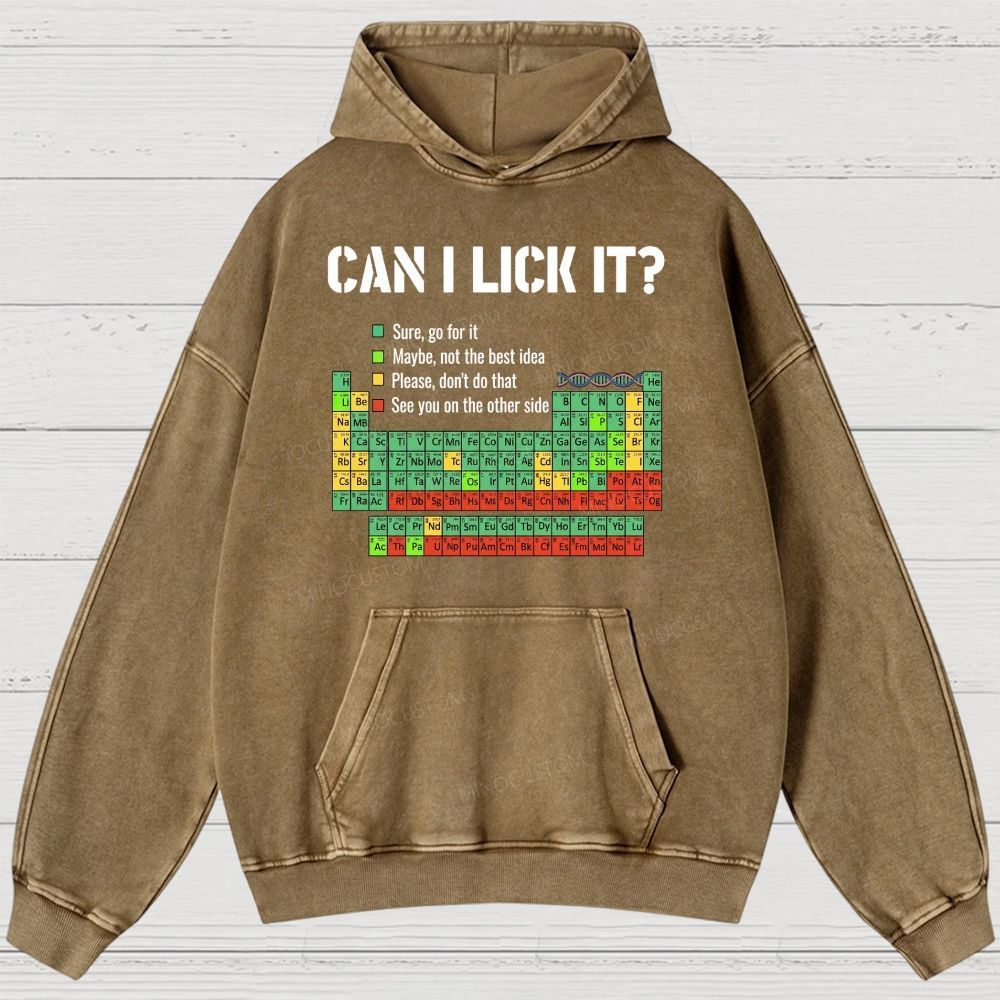 Vintage Periodic Table “Can I Lick It?” Graphic Washed Hoodies 