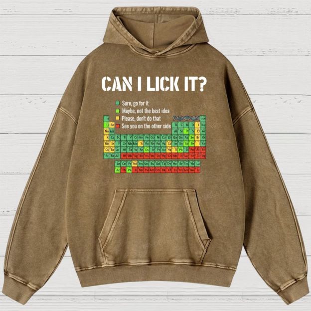 Vintage Periodic Table “Can I Lick It?” Graphic Washed Hoodies 