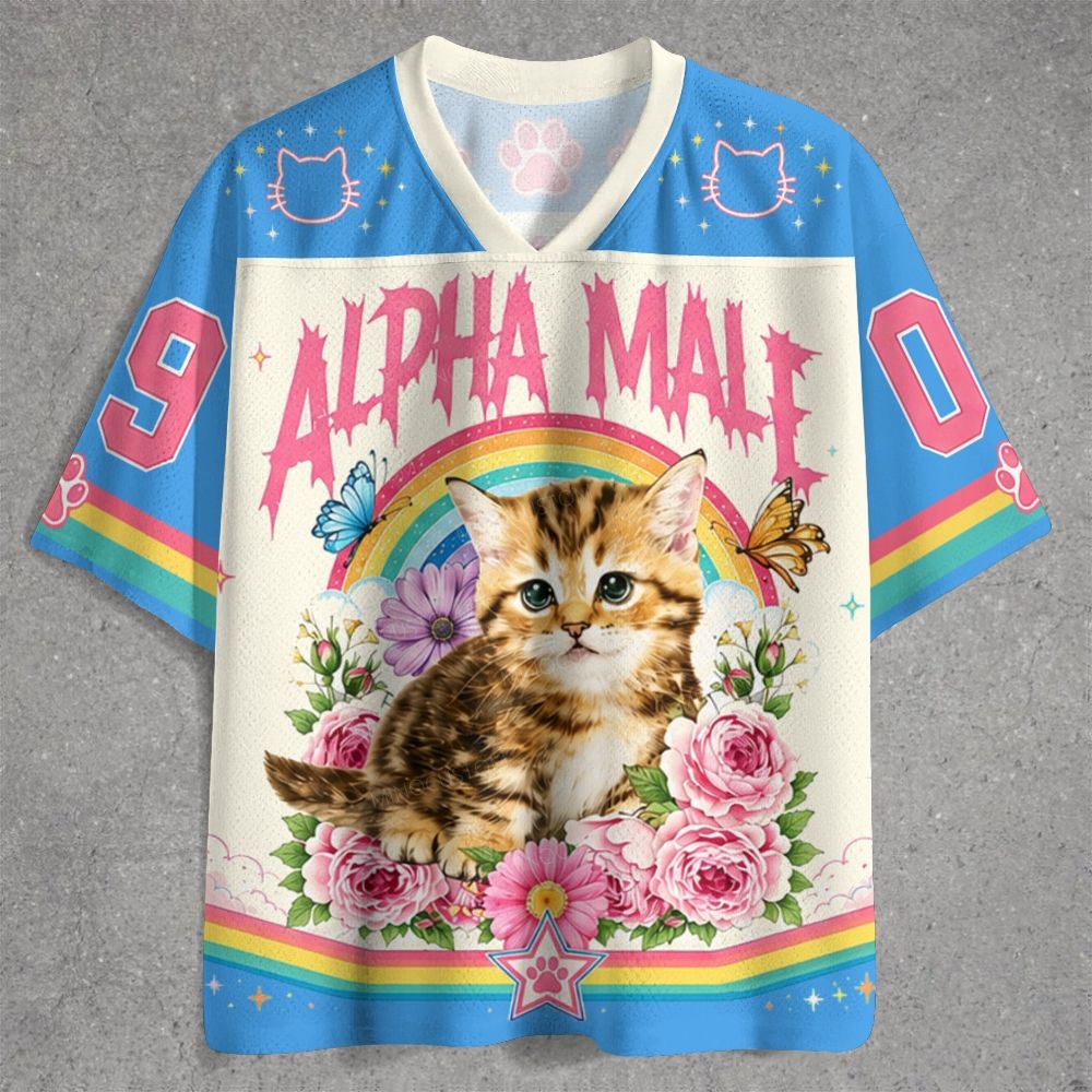Funny Meme Kitten Floral Rainbow Jersey Shirts