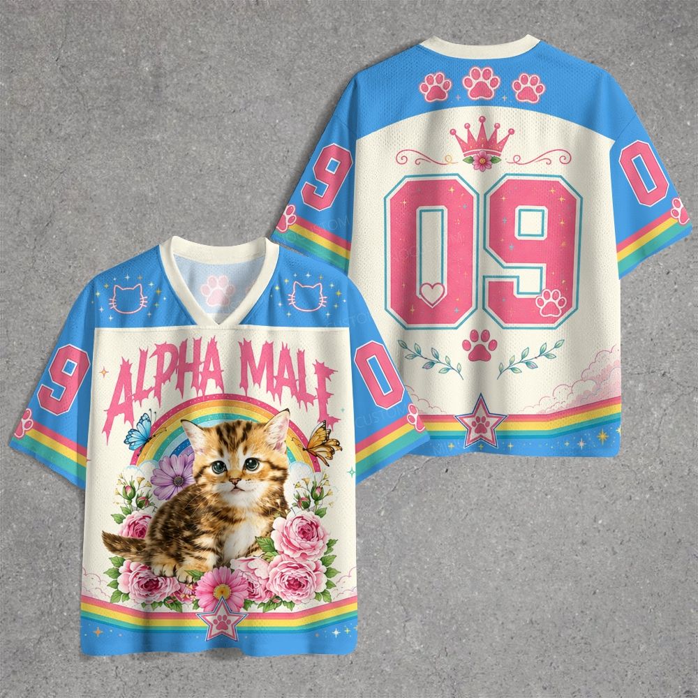 Funny Meme Kitten Floral Rainbow Jersey Shirts