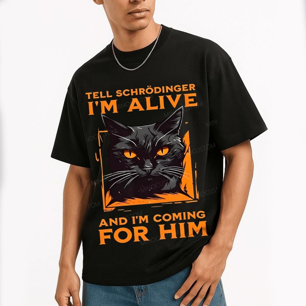 Funny Schrödinger's Cat Graphic Cotton T-Shirt