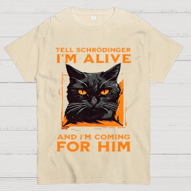 Funny Schrödinger's Cat Graphic Cotton T-Shirt