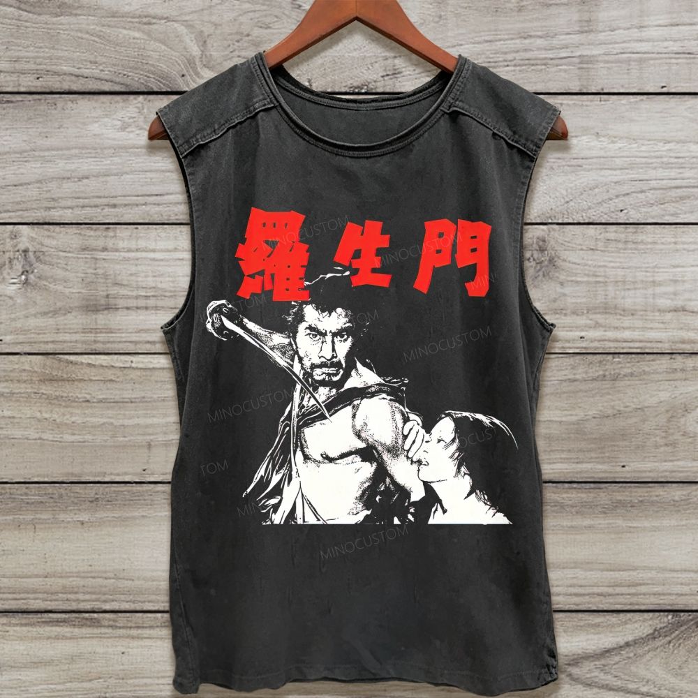 Retro Japanese Samurai Art Washed Tank Top