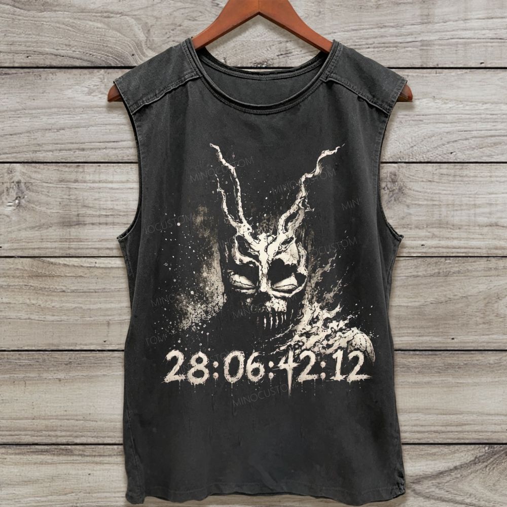 Dark Surreal Rabbit Mask Inspired Washed Tank Top
