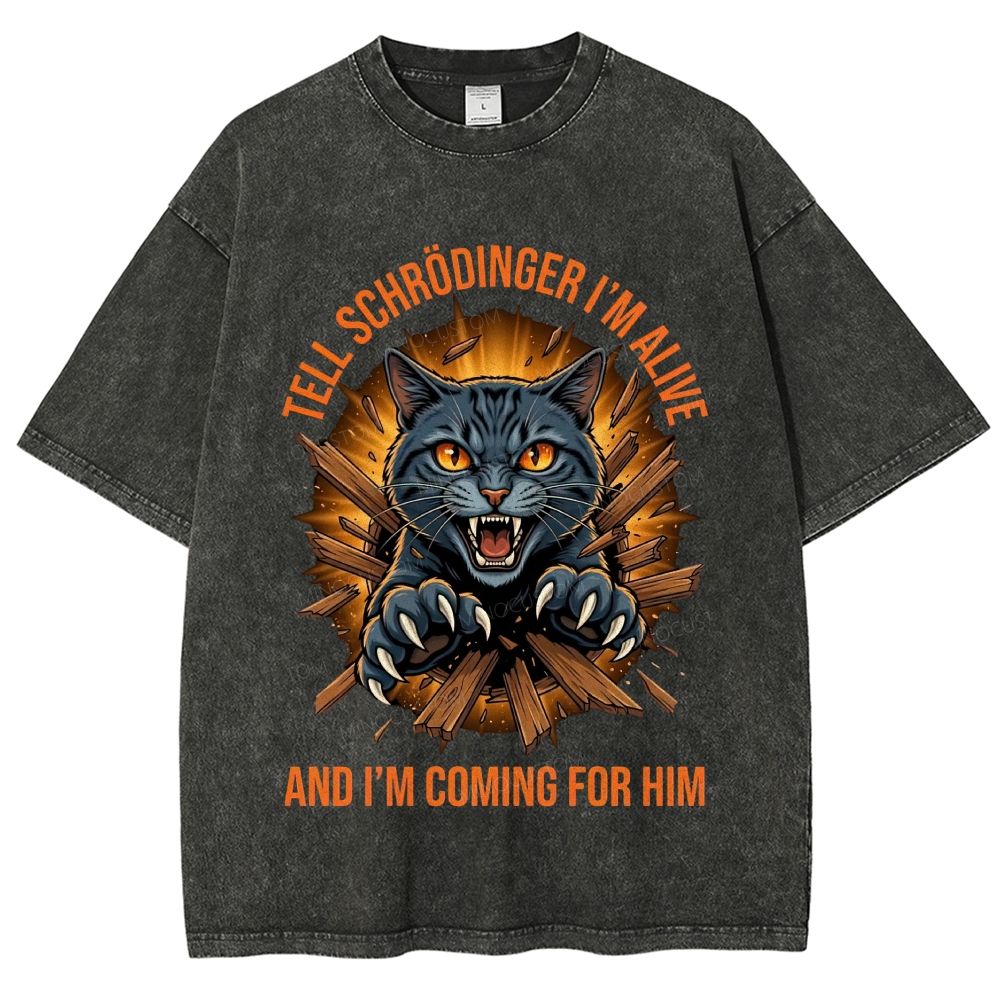 Aggressive Schrödinger’s Cat Science Nerd Graphic Washed T-Shirt