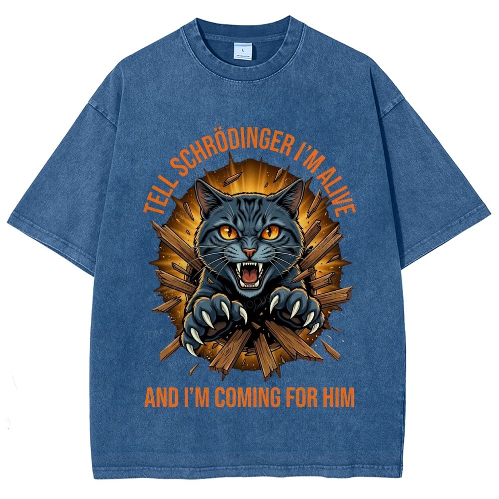 Aggressive Schrödinger’s Cat Science Nerd Graphic Washed T-Shirt