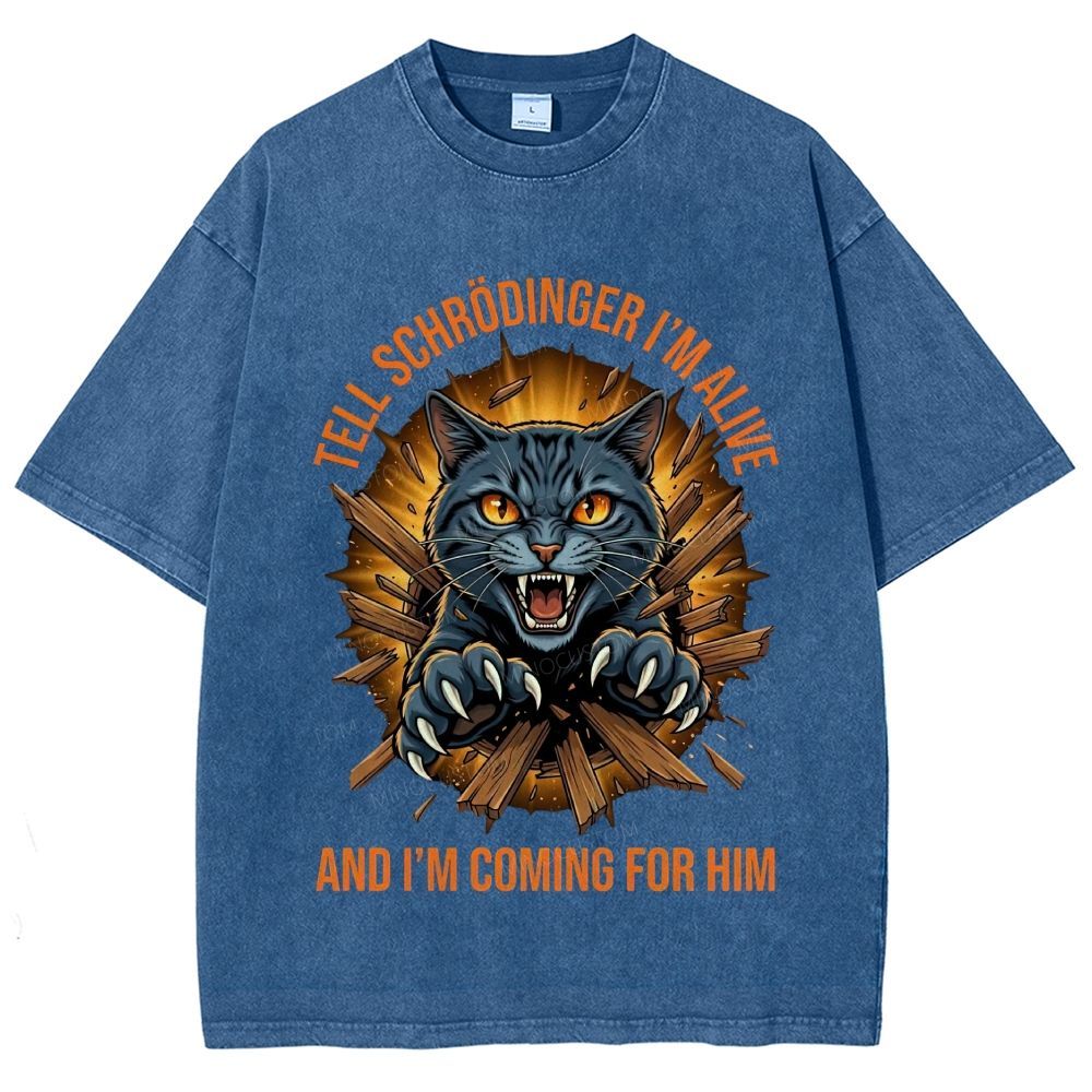Aggressive Schrödinger’s Cat Science Nerd Graphic Washed T-Shirt