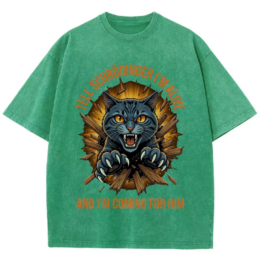 Aggressive Schrödinger’s Cat Science Nerd Graphic Washed T-Shirt