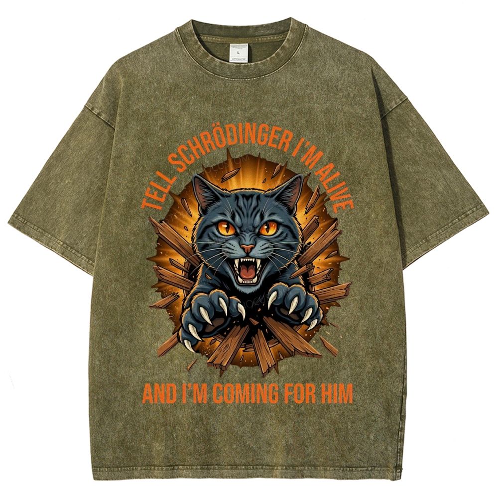 Aggressive Schrödinger’s Cat Science Nerd Graphic Washed T-Shirt