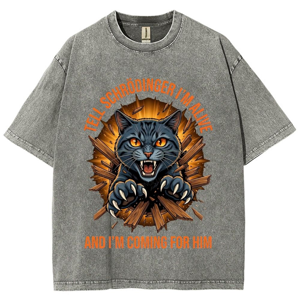 Aggressive Schrödinger’s Cat Science Nerd Graphic Washed T-Shirt