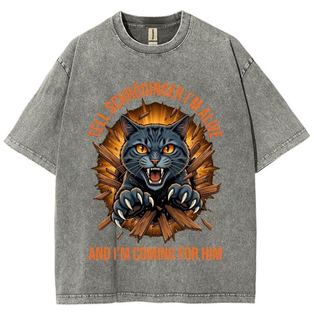 Aggressive Schrödinger’s Cat Science Nerd Graphic Washed T-Shirt