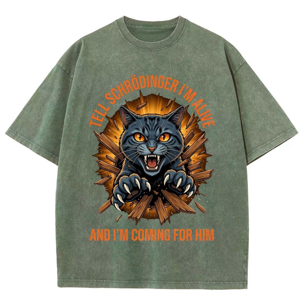 Aggressive Schrödinger’s Cat Science Nerd Graphic Washed T-Shirt
