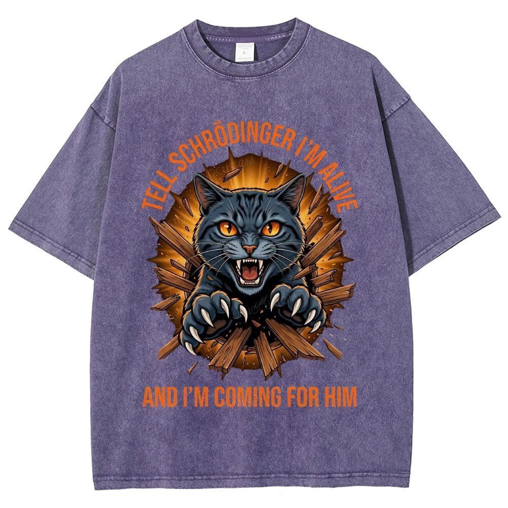 Aggressive Schrödinger’s Cat Science Nerd Graphic Washed T-Shirt