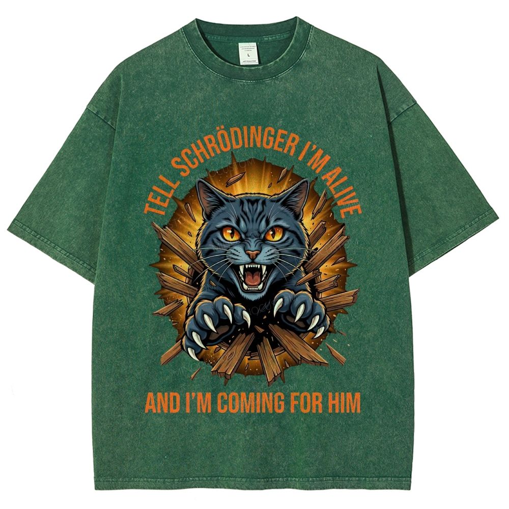 Aggressive Schrödinger’s Cat Science Nerd Graphic Washed T-Shirt