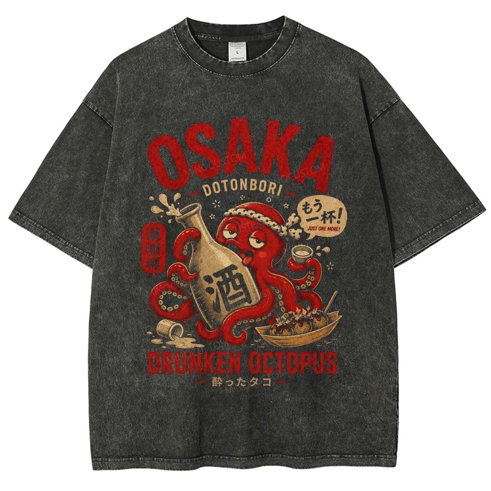 Osaka Drunken Octopus Dotonbori Graphic Washed T-Shirt